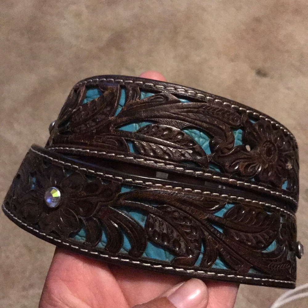 Brown and turquoise leather belt